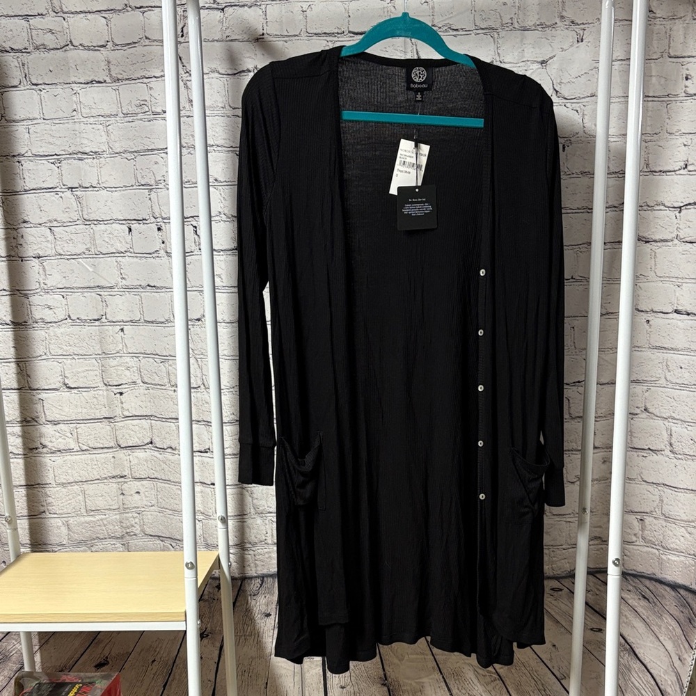 bobeau Black Ribbed Open Cardigan